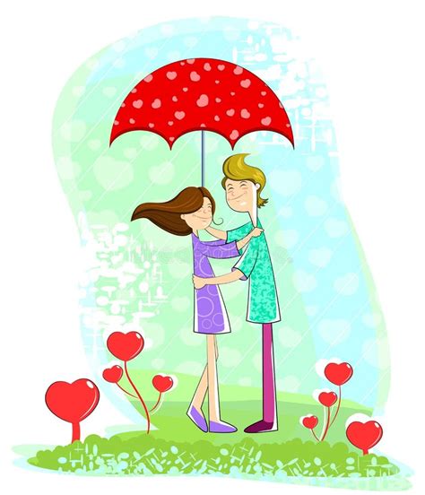 Couple Standing Under Umbrella People In Love Stock Vector Illustration Of Character Flat