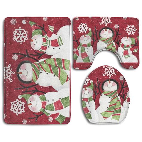 Gohao Christmas Snowman Piece Bathroom Rugs Set Bath Rug Contour Mat