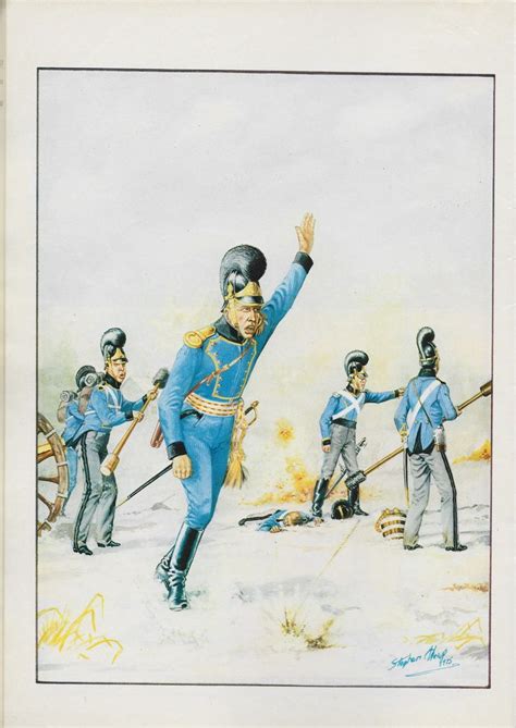 An Illustration Of A Man In Blue Uniform With His Arms Up And Two Men