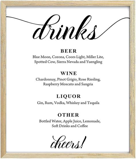 11 Custom Drinks Menu Sign Hand Painted Layered Wedding Bar Table