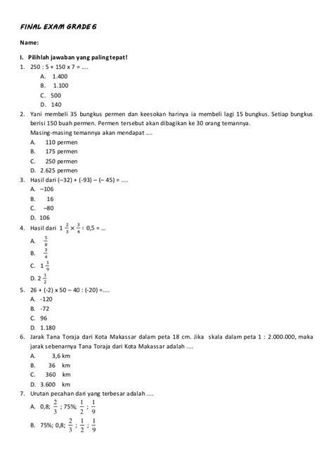 Final Exam Grade 6