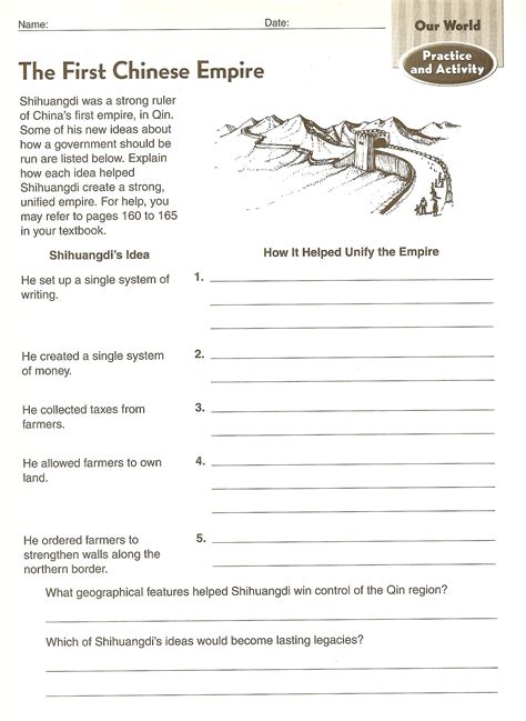 Ancient China Printable Worksheets | Peggy Worksheets