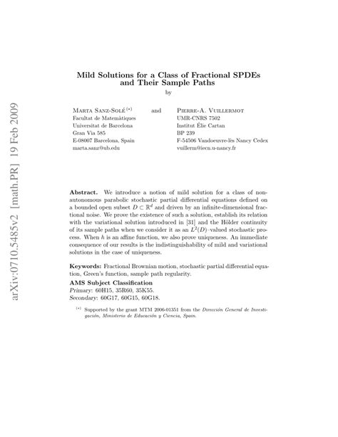 Pdf Mild Solutions For A Class Of Fractional Spdes And Their Sample Paths