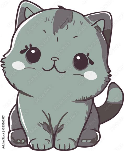 Cute Kawaii Cat Kitten Isolated Cartoon For Print Or Sticker Design