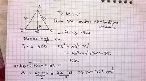 Triunghiul isoscel ABC AB AC are lungimea bazei BC egala cu 48 cm și