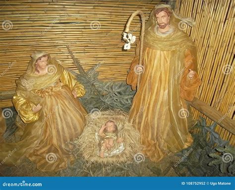 Christmas Nativity Scene With Life Size Figures Stock Photo Image Of