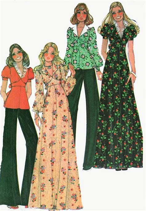 Vintage 70s Sewing Pattern Mccalls 40140 Retro Empire Maxi Dress Or Top With Pants Size 12 Bust