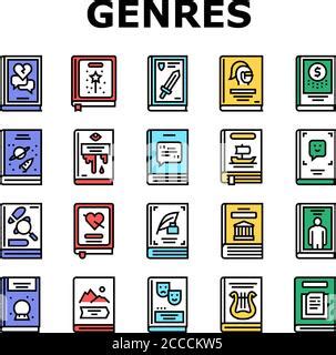 Literary Genres Books Collection Icons Set Vector Stock Vector Image