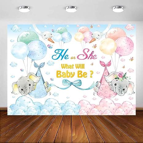 Avezano Elephant Gender Reveal Baby Shower Photo Backdrop He Or She