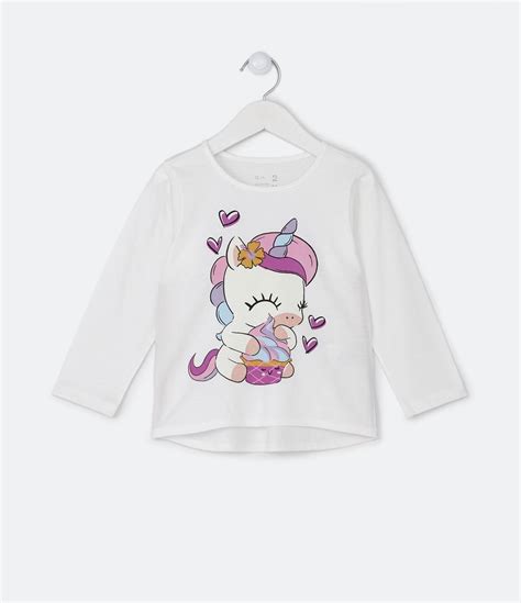 Blusa Infantil Estampa Bebê Unicórnio Tam 1 a 5 Anos Branco Neve