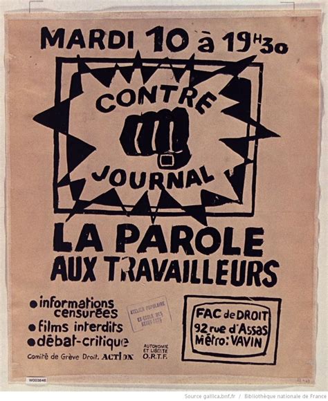 Mai 1968 Mardi 10 à 19h30 Contre Journal La parole aux