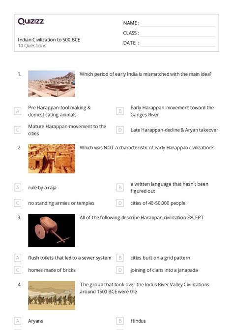 The Indus Civilization Worksheets On Quizizz Free Printable