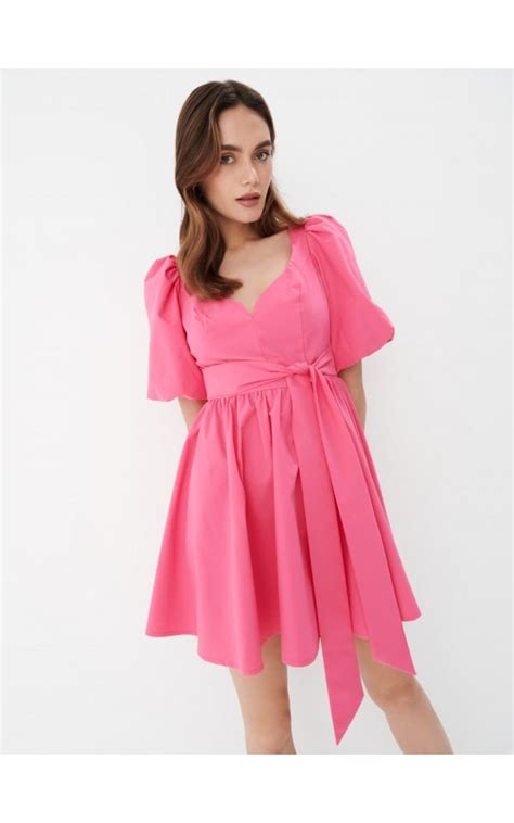 Kleid Mit Puff Rmeln Farbe Fuchsia Mohito W X