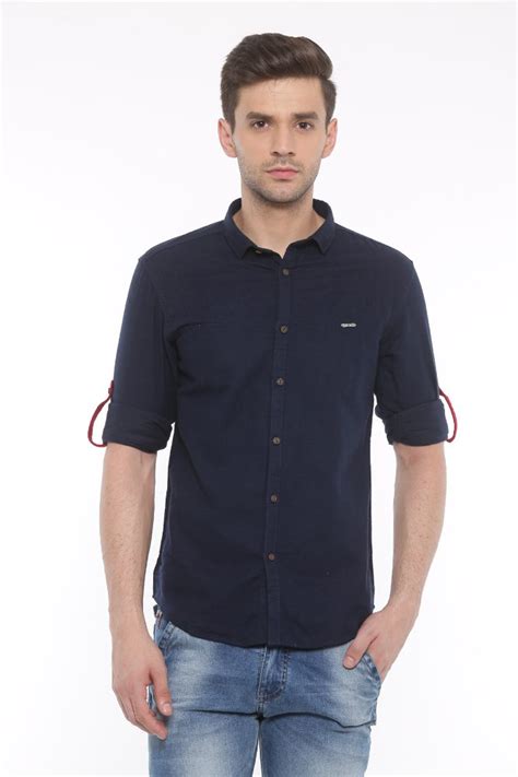 Navy Blue Casual Wear Mens Cotton Full Sleeve Slim Fit Printed Shirts