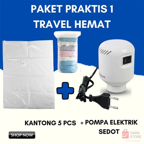 Jual Paket Irit Travel Pompa Manual Elektrik Kantong Vakum Baju Bag