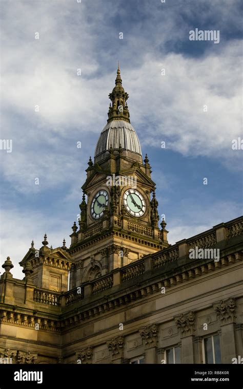 Bolton Town Hall clock tower in the afternoon light. Lancashire ...