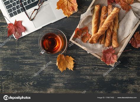 Top view home office table with laptop Stock Photo by ©AndreyCherkasov ...