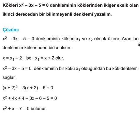 İkinci dereceden denklemler konu anlatımı soruları çözümleri 10 sınıf özet