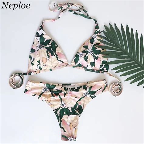 Neploe Europeo Nuevas Llegadas Sexy Halter Mujeres Bikini Set Hoja