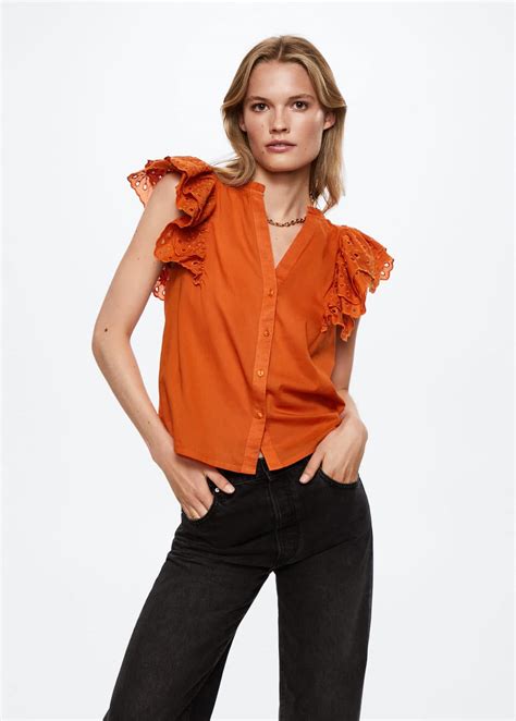 Cotton Blouse With Openwork Details Women Mango Usa