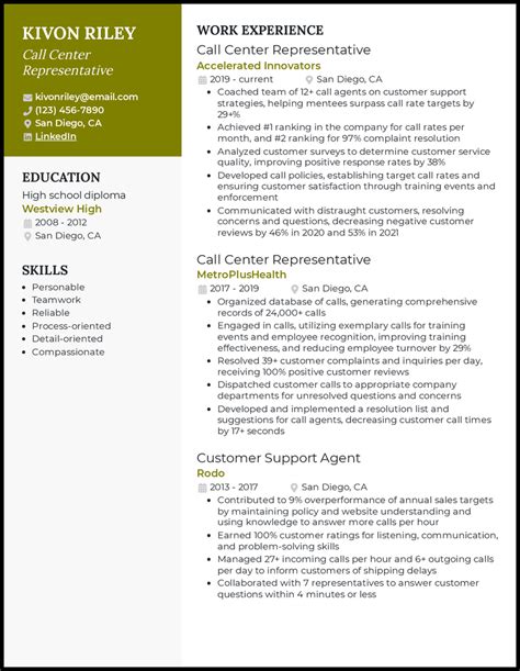 Call Center Resume Skills Resume Call Center Customer Service Sample