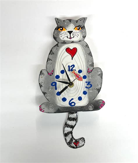 Cat Pendulum Wall Clock With Swinging Tail Cat Lover T Kitty Cat