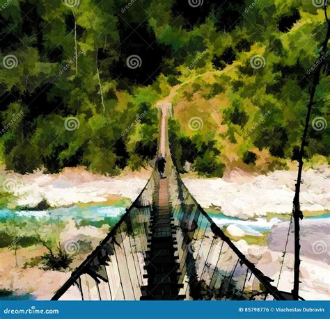 River Trekking Background Concept Glowing Stock Illustration