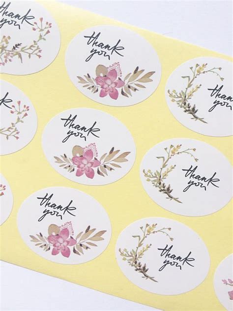 36 Floral Thank You Stickers 4cm Etsy Uk Thank You Stickers