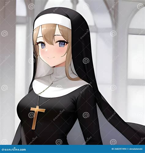 Cute And Happy Anime Manga Girl Dressed In A Nun Outfit Generative Ai