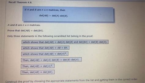 Get Answer Recall Theorem 4 8 If A And B Are Nxn Matrices Then