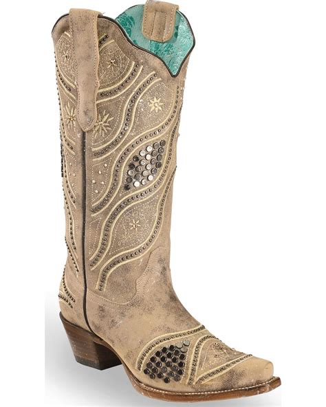 Corral Womens Embroidered Studded Bridal Cowgirl Boots Snip Toe