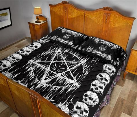 New Skull Satanic Pentagram Drip Quilt 3 Piece Set With Etsy