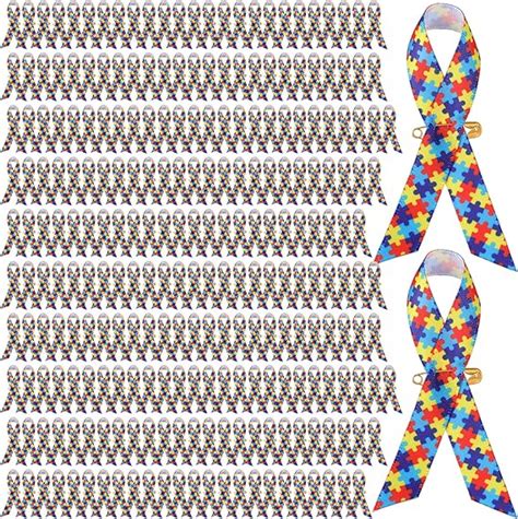 300 Pcs Autism Awareness Ribbons Autism Puzzle Fabric