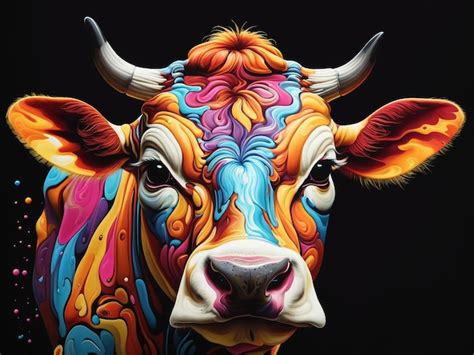 Retrato De Una Vaca En Estilo Pop Art Con Colores Voladores Expresi N