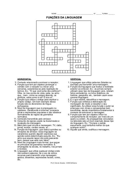 Figuras De Linguagem Cruzadinha