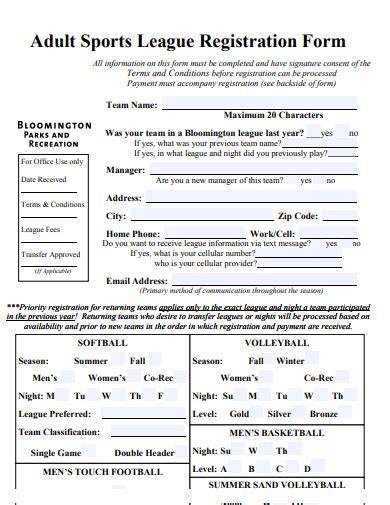 Free Sports Registration Form Samples In Pdf Ms Word