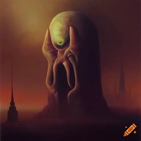 A Giant Nyarlathotep The Great Old One 100 Meters Tall Over The Fog