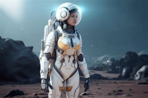 Medium shot female astronaut wearing spacesuit | AI-generated image