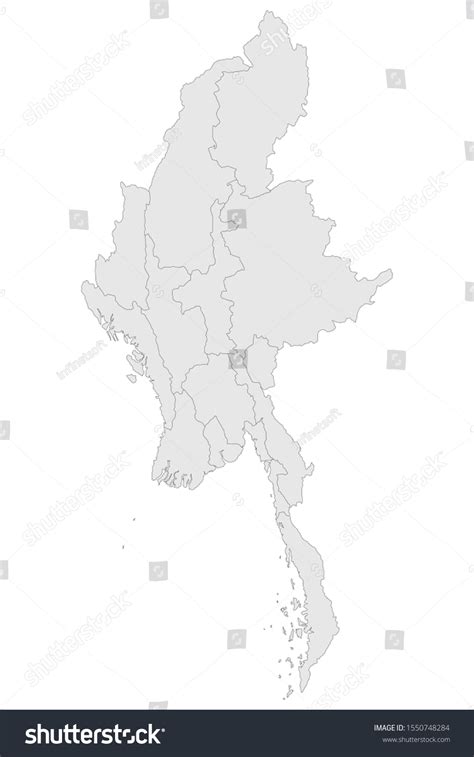 Myanmar Political Map With Boundaries Vector Isolated On Gray The