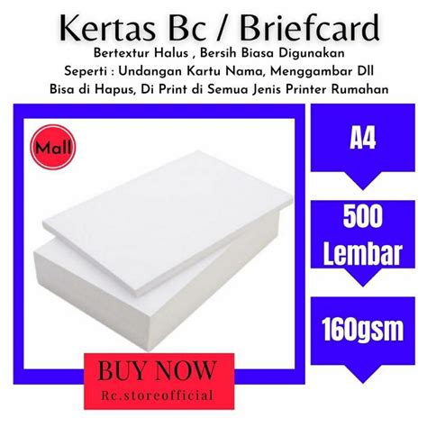 Jual 500 Lembar A4 Hight Quality Kertas Bc Briefcard 160gsm Putih