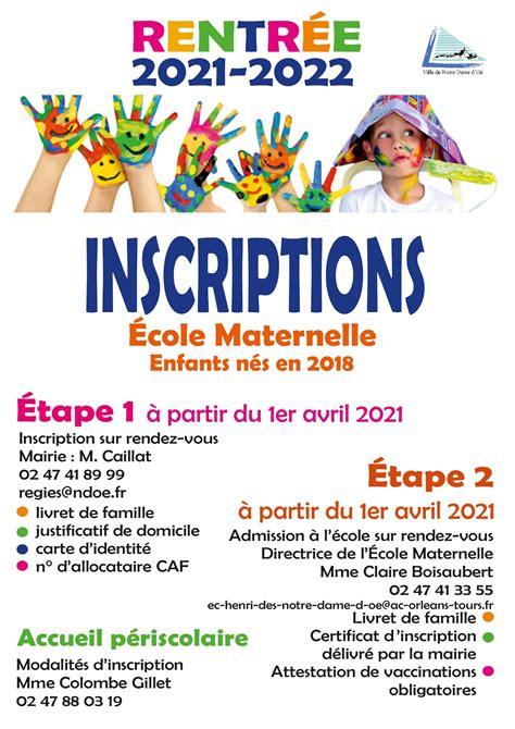 Notre Dame d Oé Scolarité rentrée septembre 2021 Inscriptions