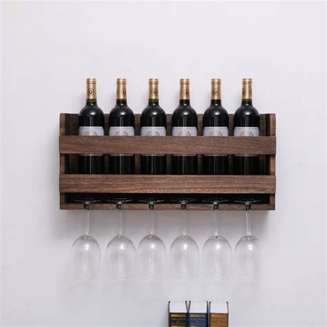 Simple Modern European Glass Frame Retro Wooden Wall Hanging Wine Rack Upside Down Creative Home