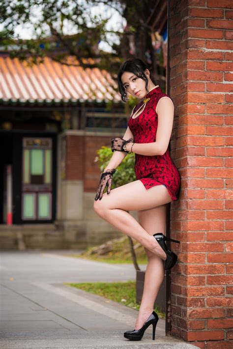 Asian Pose Dress Legs Stilettos Brunette Girl Glance Hd Phone