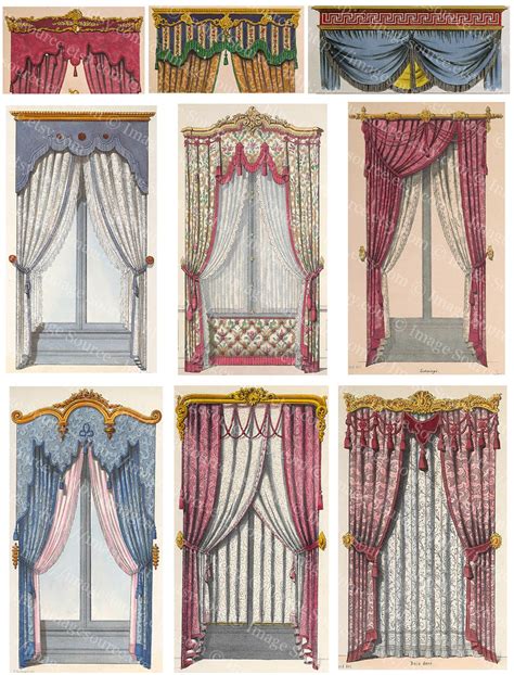 Window Curtains Printable French Regency Era, Digital Collage Sheet ...