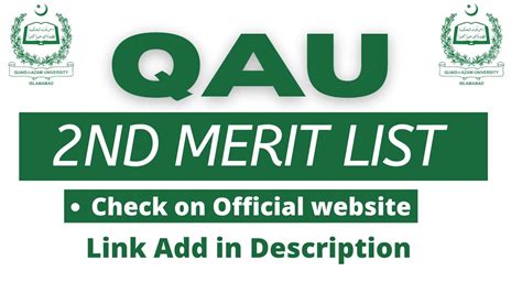 Quaid E Azam University Islamabad Nd Merit List Qau Second Merit