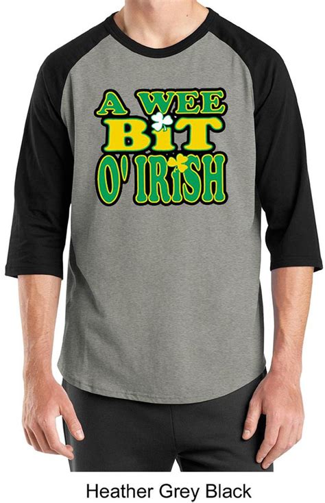 St Patricks Day Mens Shirt A Wee Bit Irish Shamrock Raglan Tee T Shirt