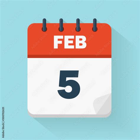 February 5th. Daily calendar icon in vector format. Date, time, day, month. Holidays Stock ...