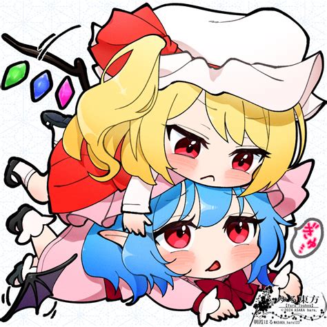 Safebooru 2girls Asaka Haru123 Blonde Hair Blue Hair Blush Chibi Closed Mouth Crystal Wings