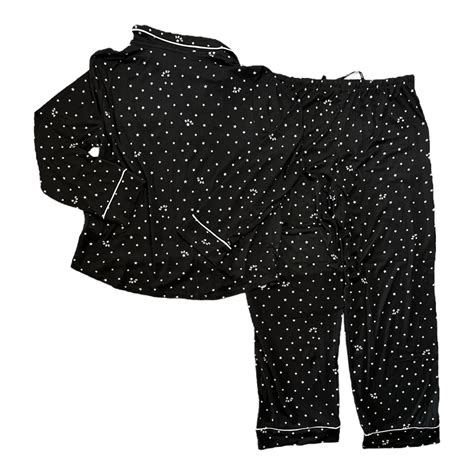 Dkny Womens Notch Collar 2 Piece Long Sleeve And Pant Pajama Set Black