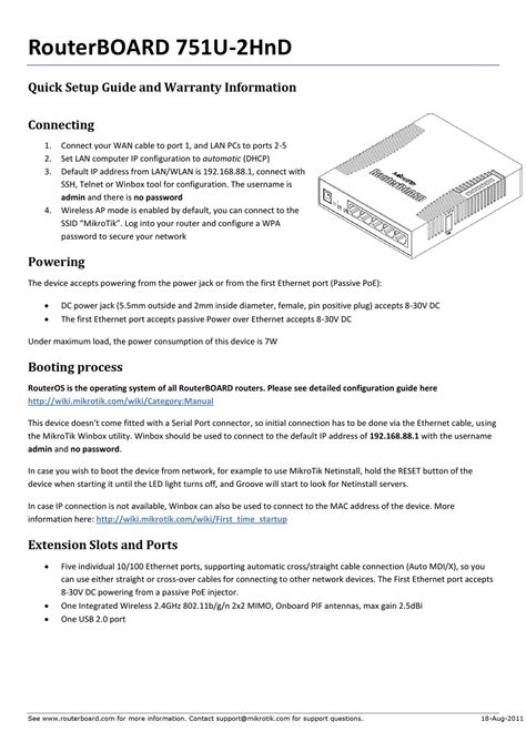 Mikrotik Routerboard 751u 2hnd Quick Setup Manual And Warranty